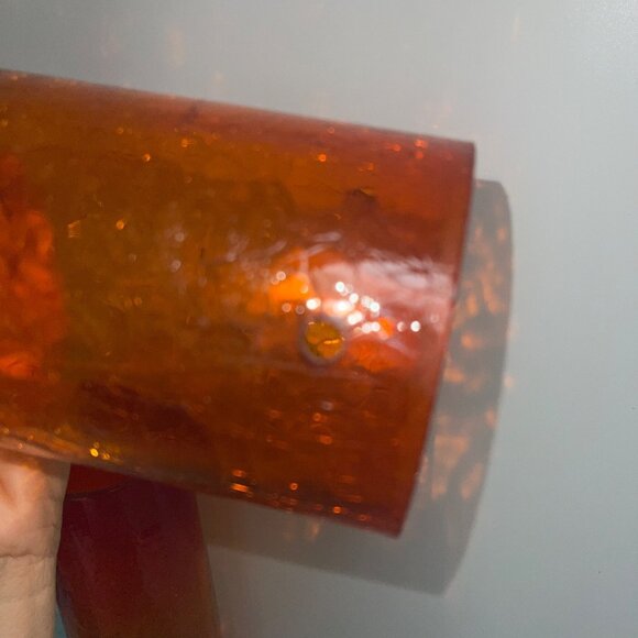 Blenko Amberina Crackle Glass Hurricane Shades Set of 2 Flaws Read - Picture 5 of 12